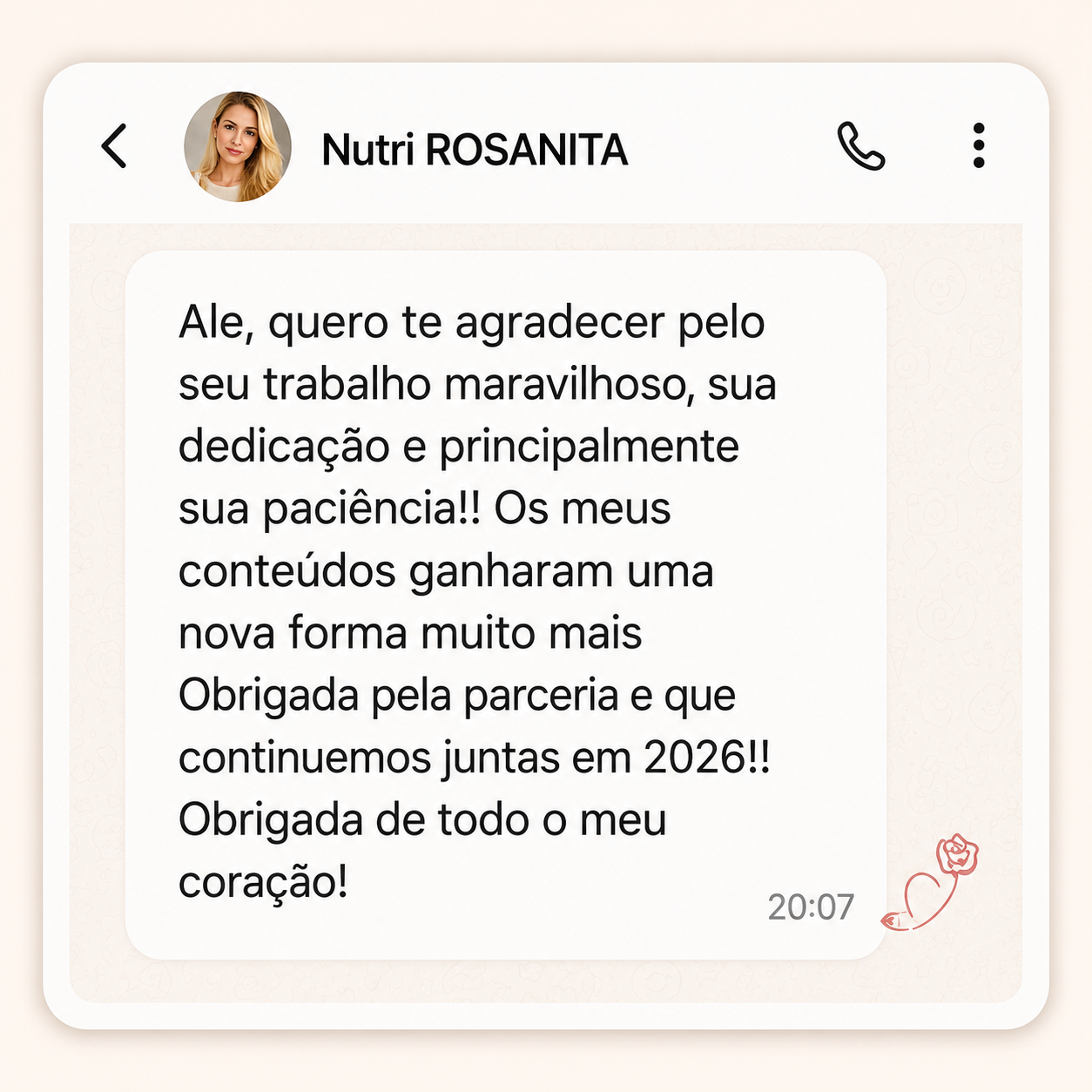 Depoimento de Nutri Rosanita no WhatsApp