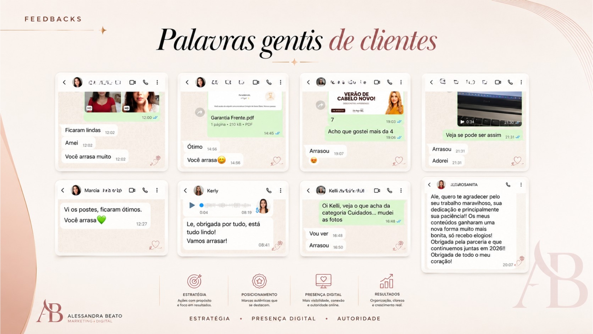 Feedbacks de clientes — palavras gentis de quem confiou no trabalho da Alessandra Beato